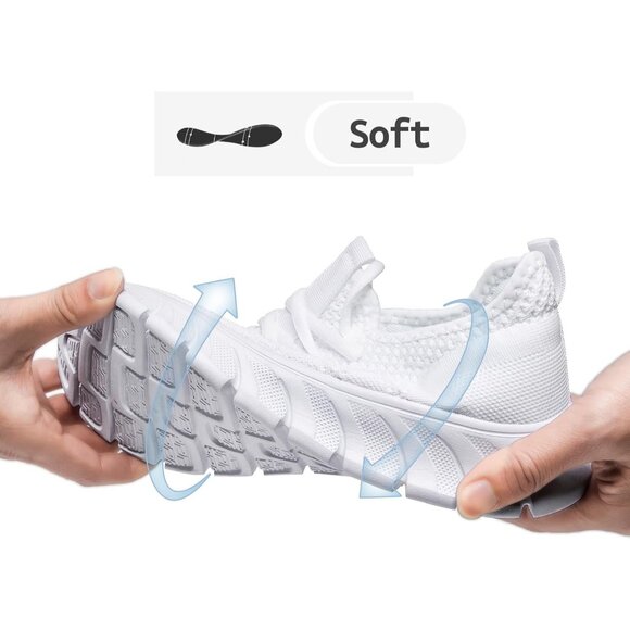 EkRBXA Men White Gym Shoes Non Slip Walking Athletic Slip on Breathable Sneakers - Picture 5 of 7